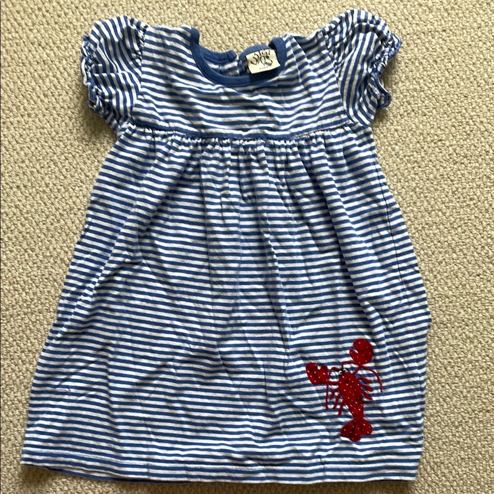 Blue and White Flutter Sleeve Sundress with Lobster!